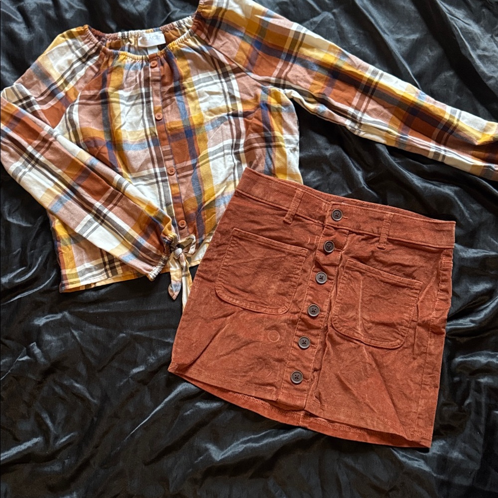 Place Kids Matching Set - Plaid and Rust
